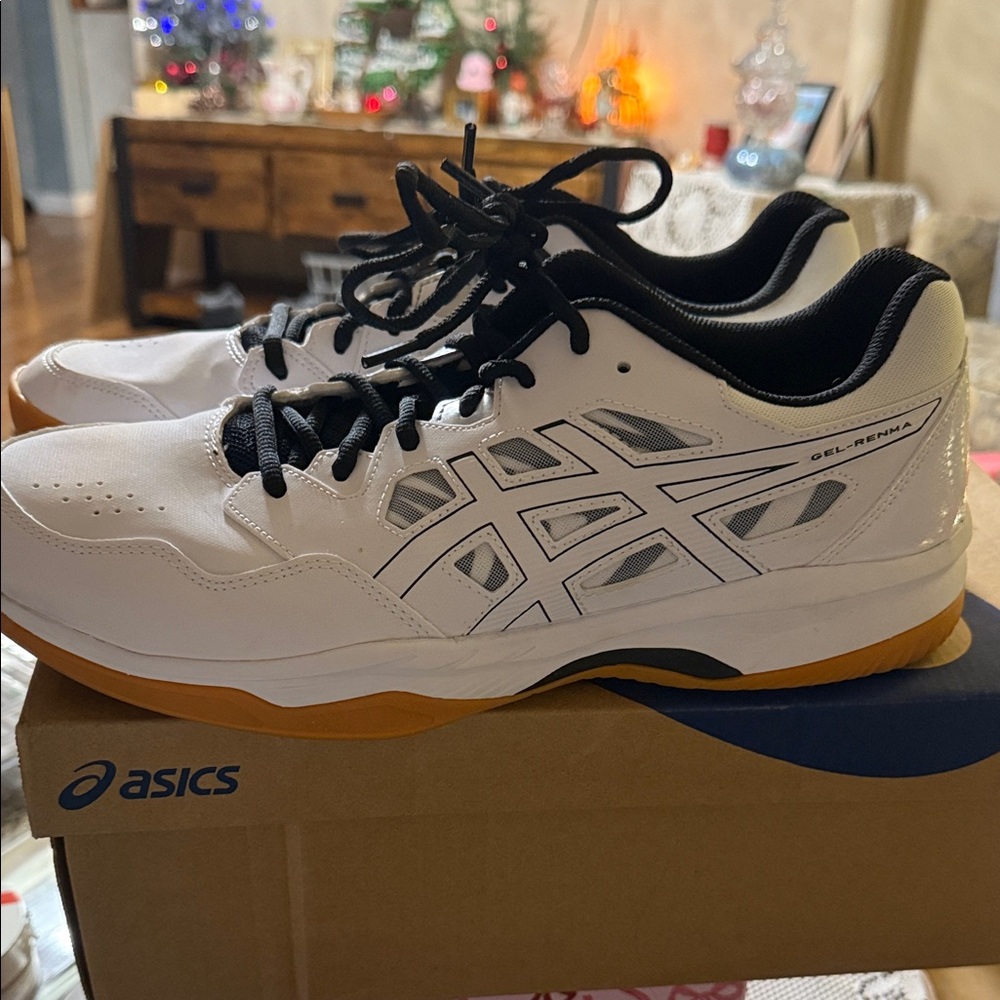 ASICS Gel -Rena Men White and Black Athletic Shoes with Tan Soles